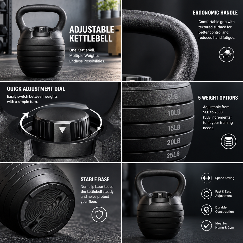 Adjustable Matte-Black Kettlebell — view 3