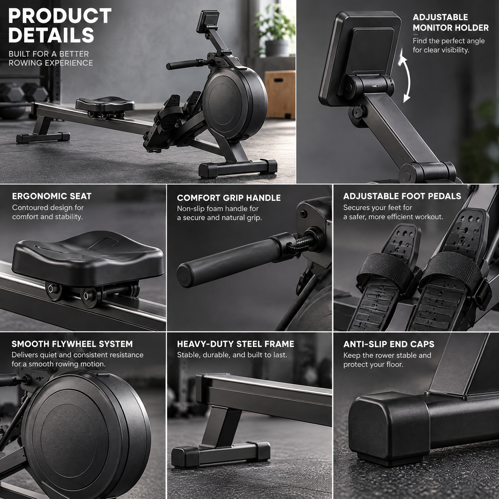 Matte-Black Home Rowing Machine — view 3