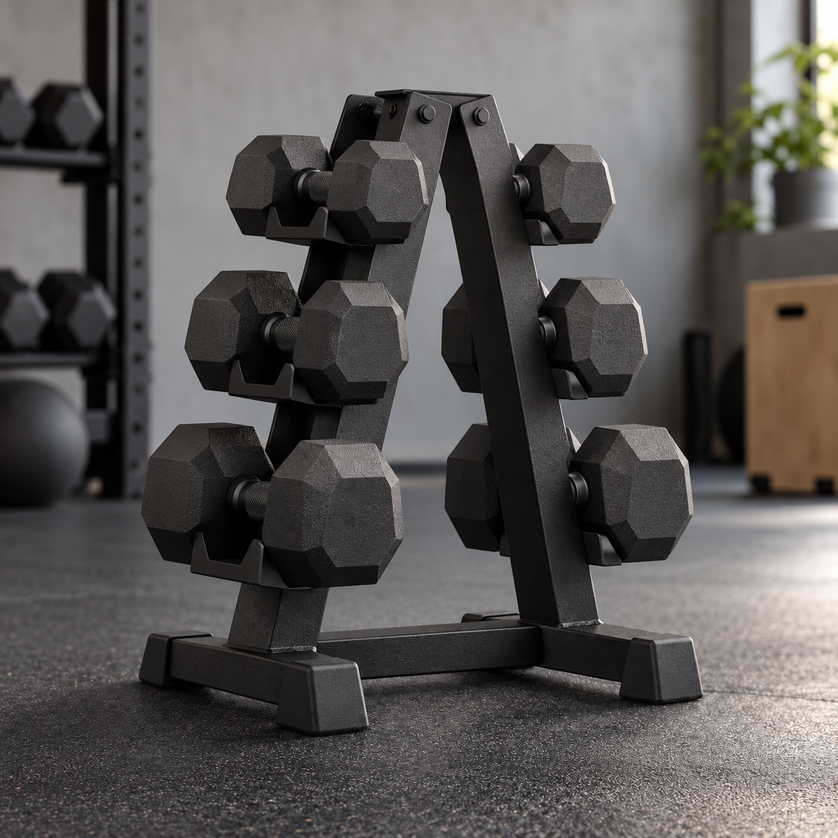 Matte Hex Dumbbell Set with Storage Rack — view 1