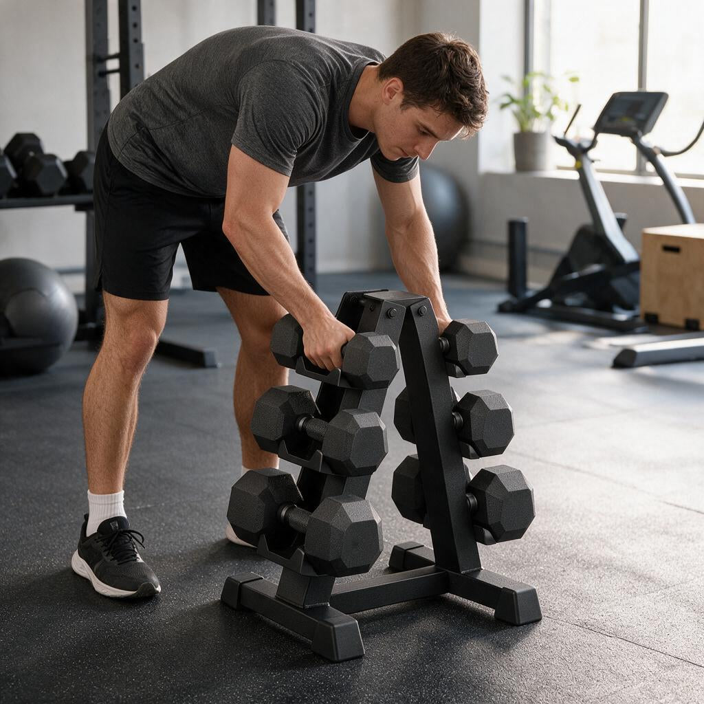Matte Hex Dumbbell Set with Storage Rack — view 2