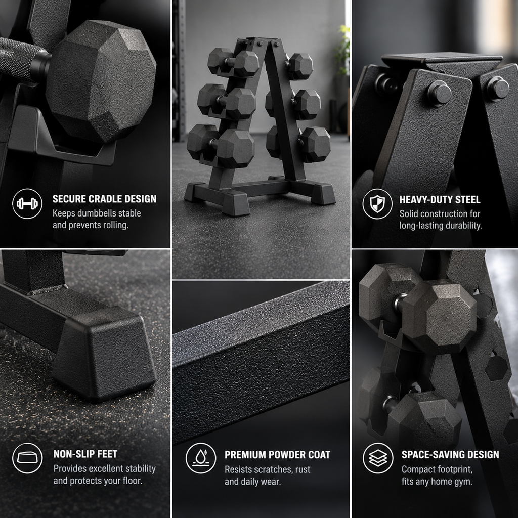 Matte Hex Dumbbell Set with Storage Rack — view 3