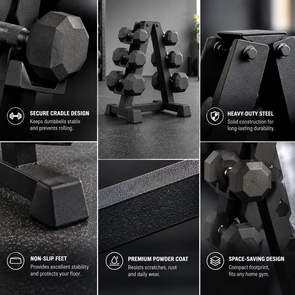 Matte Hex Dumbbell Set with Storage Rack — view 3