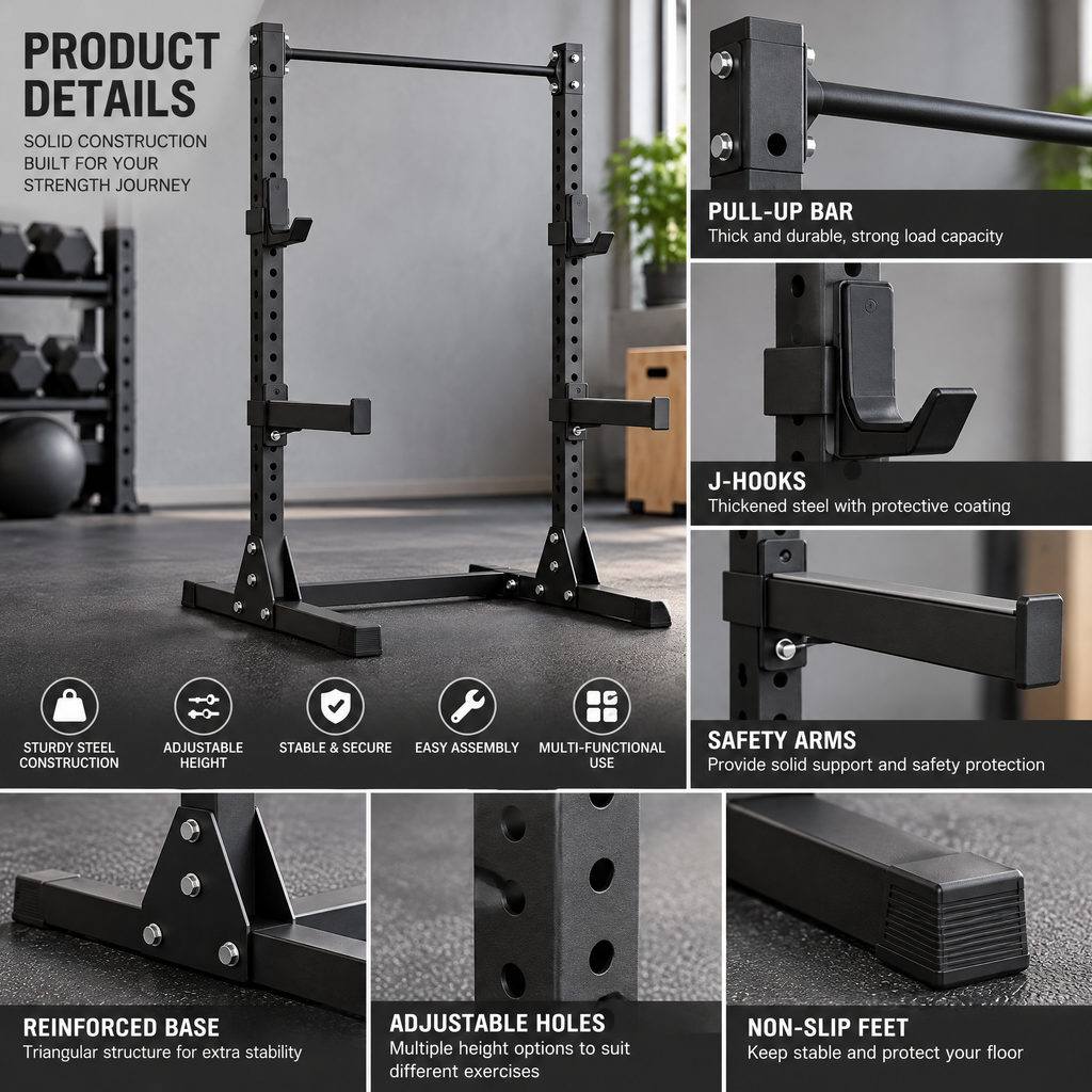 Matte-Black Adjustable Squat Rack — view 3