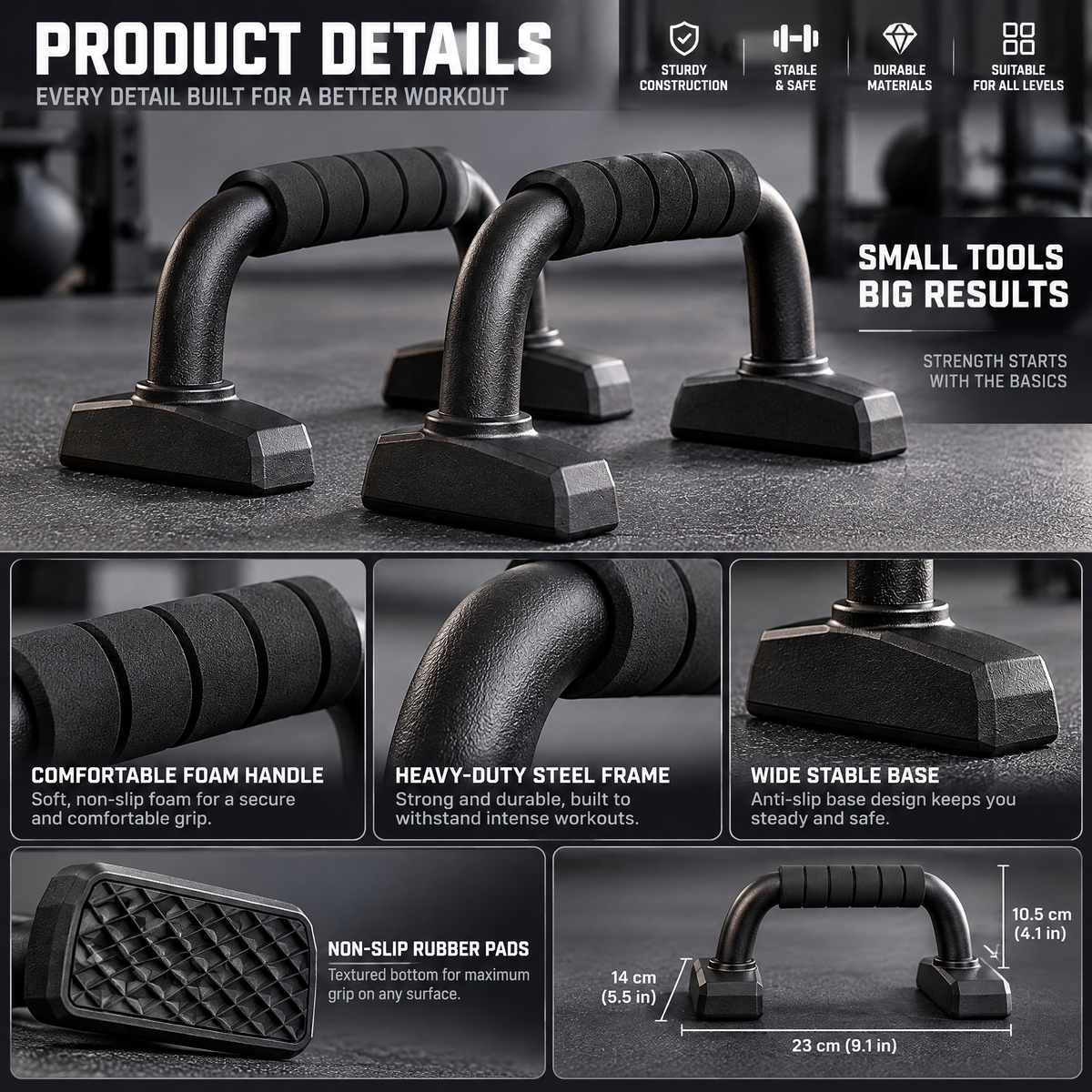 Matte Steel Push-Up Bars with Grip Handles — view 3