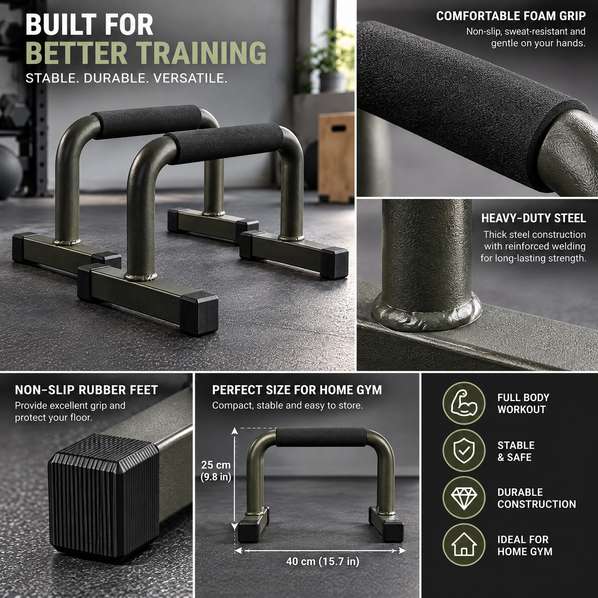 Matte Black Parallette Dip Bars — view 3