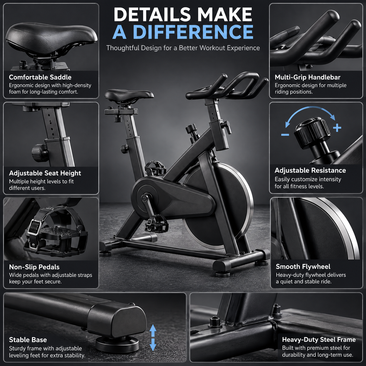 Matte-Black Indoor Cycling Bike — view 3